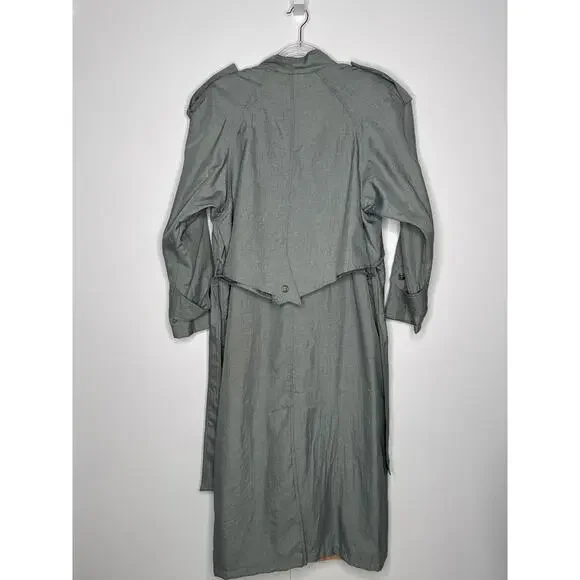 Vintage 1980s Braefair Sage Green Belted Trench Coat Large
